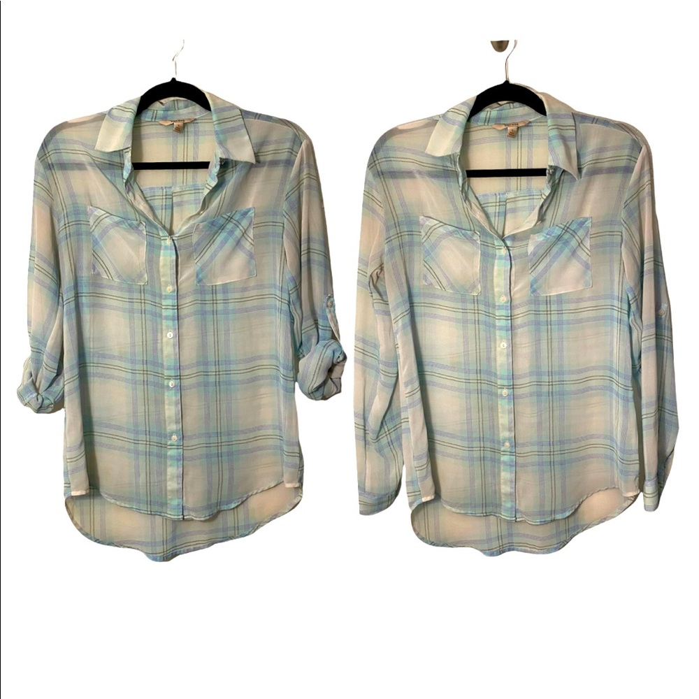 Decree Top Size Small Long Sleeve Lightweight Blue Plaid Blouse Button Down
